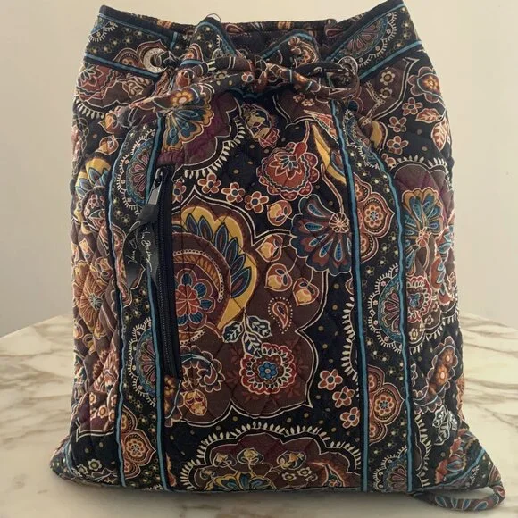 Vera Bradley Java Blue String Backpack - Picture 1 of 7